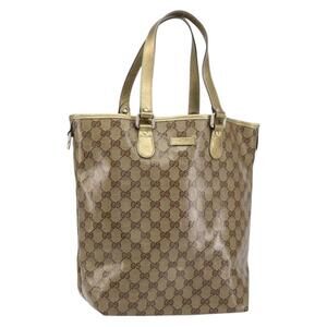 GUCCI GG Crystal Tote Bag Coated Canvas Beige Gold 189896 Auth BA9105